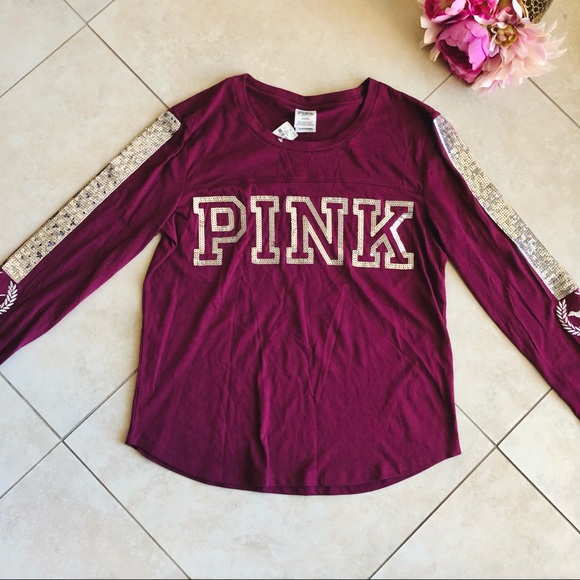 VS PINK Bling Maroon Long Sleeve Tee & Legging SET - Picture 7 of 16